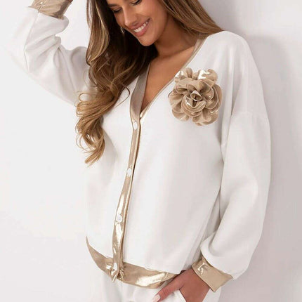 Beige Women's V Neck Sweatshirt Premium Blend 208991 - Très Elite