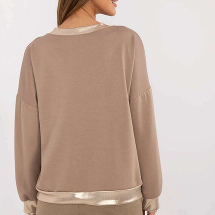 Beige Women's V Neck Sweatshirt Premium Blend 208991 - Très Elite