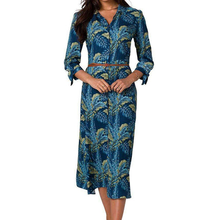 Belted Classic Collar A-Line Dress - Très Elite
