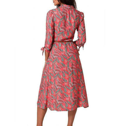 Belted Classic Collar A-Line Dress - Très Elite