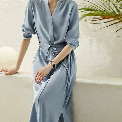 Birdtree Luxury 90% Silk High Waist Summer Dress for Women