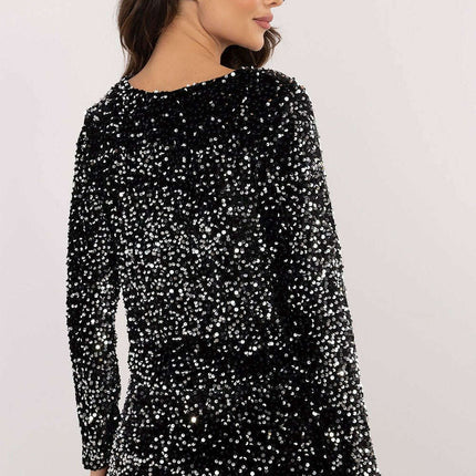 Black Blouse 203397 With Sequin Trim For Evening Wear - Très Elite
