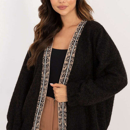 Black Cardigan 201283 Long Sleeve With Front Trim Edge - Très Elite