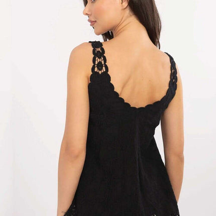 Black Cotton Boho Camisole Blouse For Everyday Wear V Neck - Très Elite