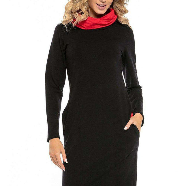 Black Cotton Knit Day Dress with Chic Contrasting Details