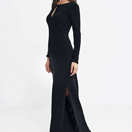 Black Daydress Model 200384 Fitted Knit Maxi Long Sleeves - Très Elite