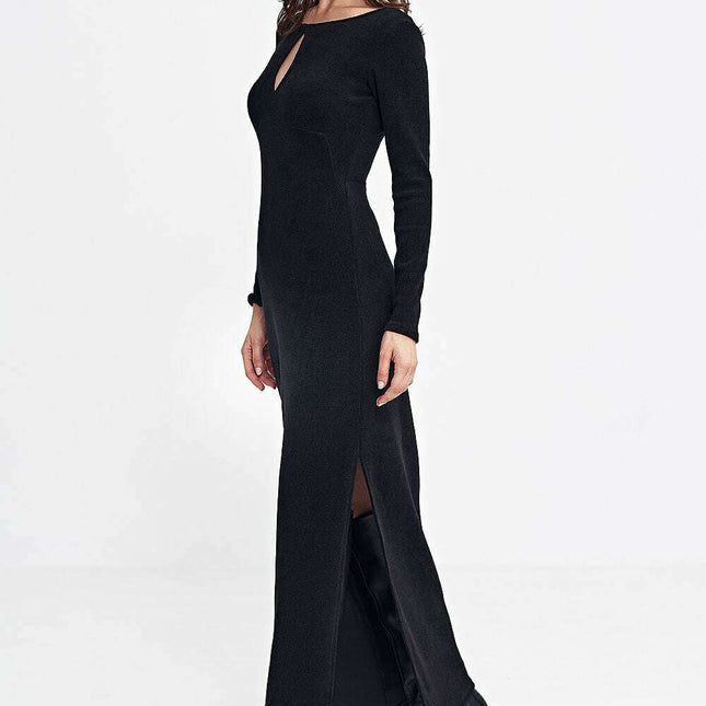 Black Daydress Model 200384 Fitted Knit Maxi Long Sleeves