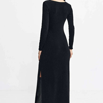 Black Daydress Model 200384 Fitted Knit Maxi Long Sleeves - Très Elite