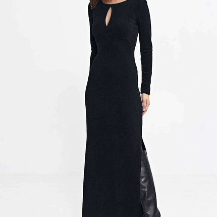 Black Daydress Model 200384 Fitted Knit Maxi Long Sleeves - Très Elite