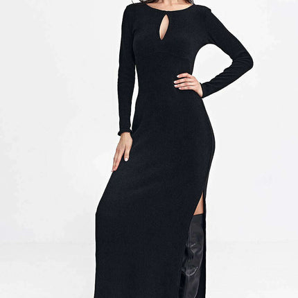 Black Daydress Model 200384 Fitted Knit Maxi Long Sleeves