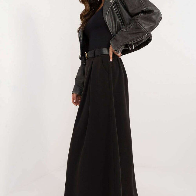 Black Flared Maxi Skirt 201607 Polyester Elastane Blend