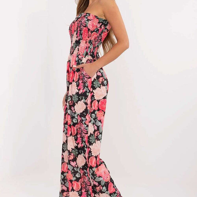 Black Floral Pattern Jumpsuit Viscose For Women Casual Wear
