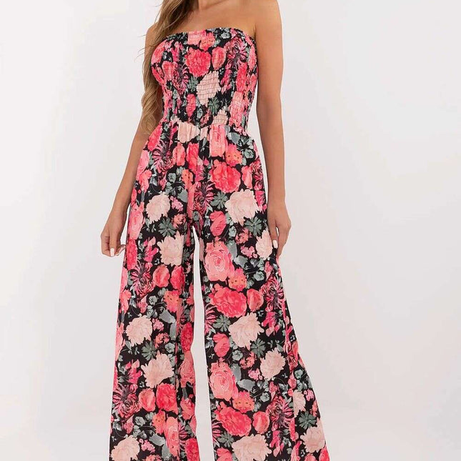 Black Floral Pattern Jumpsuit Viscose For Women Casual Wear