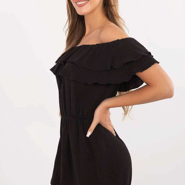 Black Lightweight Muslin Jumpsuit Off Shoulder Model 213850