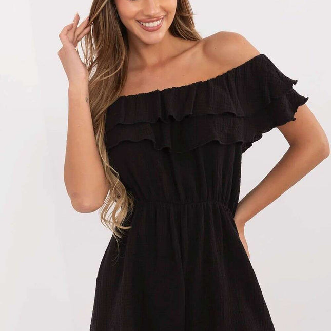 Black Lightweight Muslin Jumpsuit Off Shoulder Model 213850