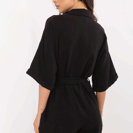 Black Muslin Cotton Jumpsuit Model 213058 Short Sleeves - Très Elite