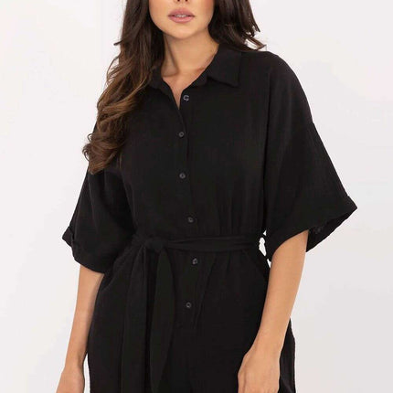 Black Muslin Cotton Jumpsuit Model 213058 Short Sleeves