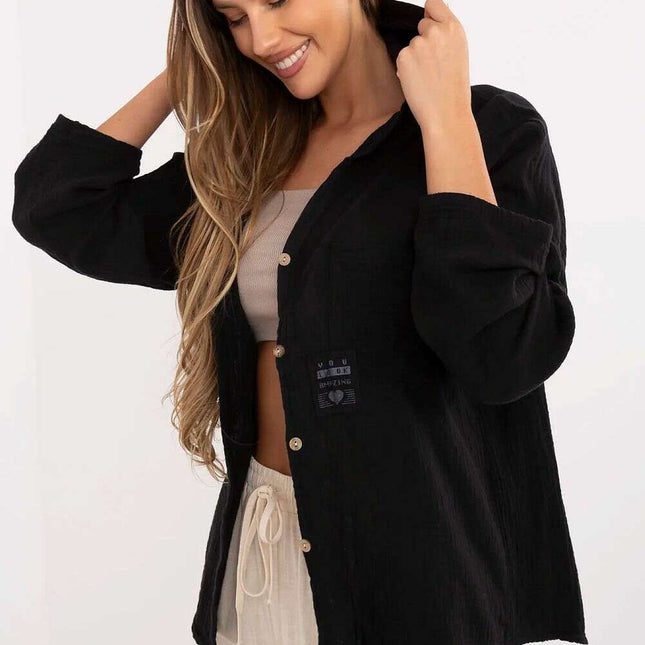 Black Muslin Cotton Womens Casual Shirt Model 213253