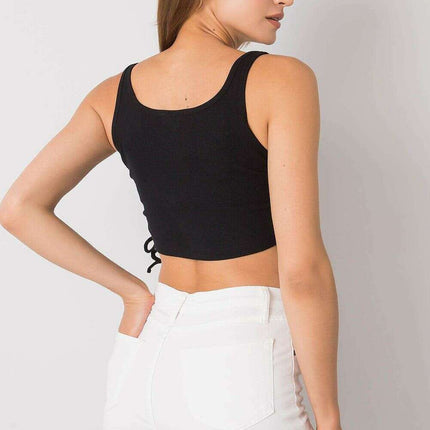 Black Ribbed Strap Crop Top Cotton Blend With Elastane - Très Elite