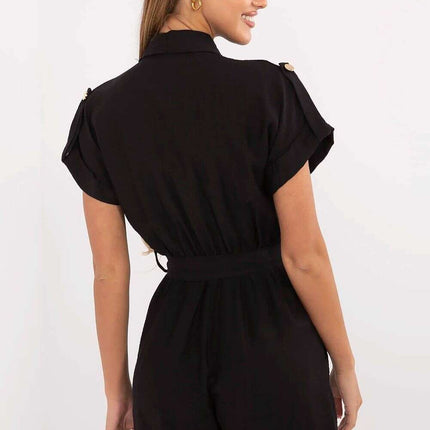 Black Short Jumpsuit Model 213852 Viscose Nylon Blend - Très Elite