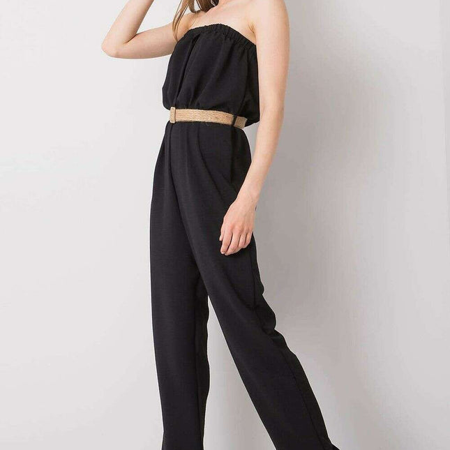 Black Sleeveless Jumpsuit Casual Cotton Blend For Women