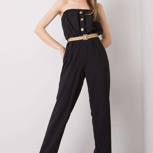 Black Sleeveless Jumpsuit Casual Cotton Blend For Women