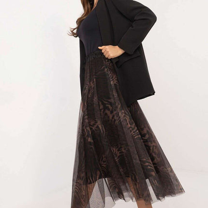 Black Tulle Midi Skirt 202883 With Viscose Lining Elegance - Très Elite
