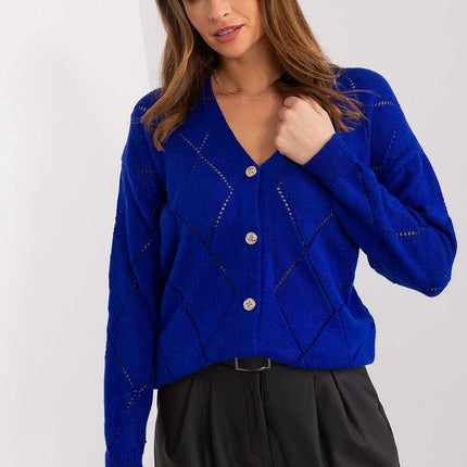 Black Womens Cardigan 208629 Lace Pattern Wool Blend - Très Elite