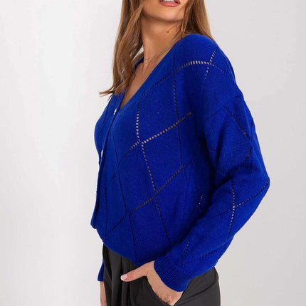Black Womens Cardigan 208629 Lace Pattern Wool Blend - Très Elite