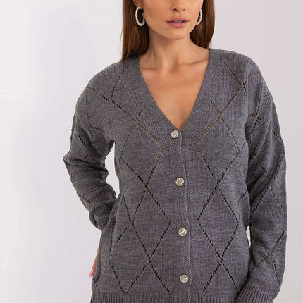 Black Womens Cardigan 208629 Lace Pattern Wool Blend - Très Elite