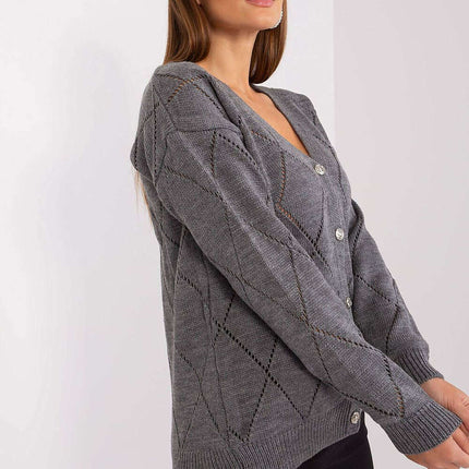 Black Womens Cardigan 208629 Lace Pattern Wool Blend - Très Elite