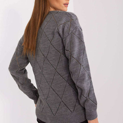 Black Womens Cardigan 208629 Lace Pattern Wool Blend - Très Elite