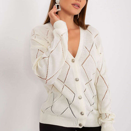 Black Womens Cardigan 208629 Lace Pattern Wool Blend - Très Elite