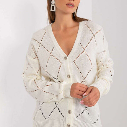 Black Womens Cardigan 208629 Lace Pattern Wool Blend - Très Elite