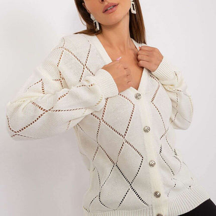 Black Womens Cardigan 208629 Lace Pattern Wool Blend - Très Elite