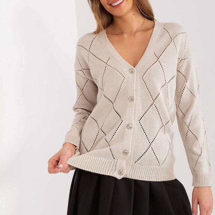 Black Womens Cardigan 208629 Lace Pattern Wool Blend - Très Elite