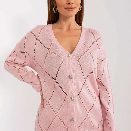 Black Womens Cardigan 208629 Lace Pattern Wool Blend - Très Elite