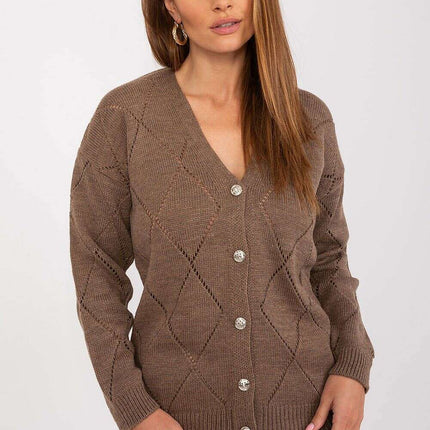 Black Womens Cardigan 208629 Lace Pattern Wool Blend - Très Elite