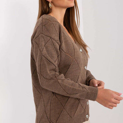 Black Womens Cardigan 208629 Lace Pattern Wool Blend - Très Elite