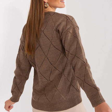 Black Womens Cardigan 208629 Lace Pattern Wool Blend - Très Elite