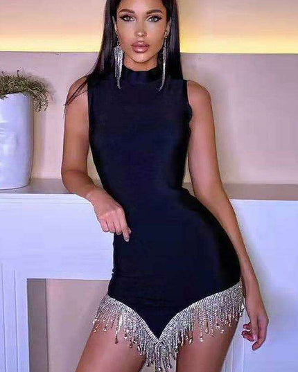 Radiant Rhinestone Tassel Cocktail Dress