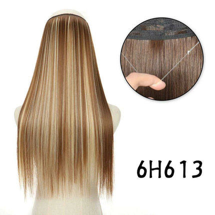 Blonde and Black Halo Hair Extensions for Effortless Volume and Length Boost..