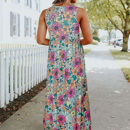 Blooming Elegance: Sleeveless Floral Maxi Dress for Summer Styling - Très Elite