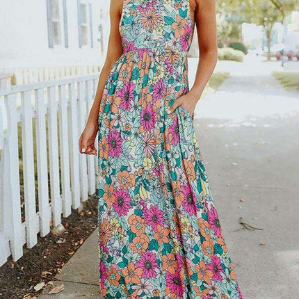 Blooming Elegance: Sleeveless Floral Maxi Dress for Summer Styling - Très Elite