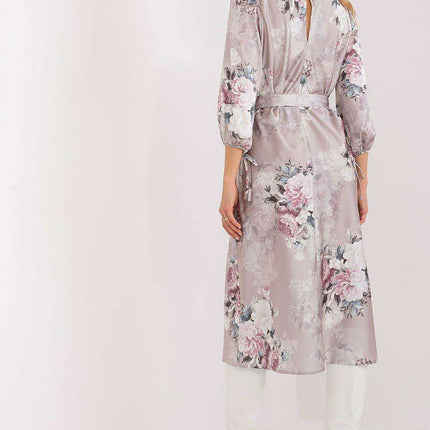 Blossom-Print Midi Dress with Elegant Puff Sleeves and Waist Tie - Très Elite