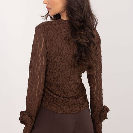 Fitted Lace Blouse 222451 In Viscose Elastane Round Neck Long Sleeves - Très Elite