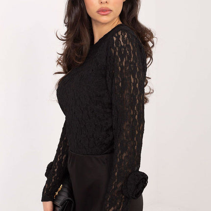 Feminine Fitted Lace Blouse 222452 Viscose Elastane Round Neck Long Sleeves - Très Elite