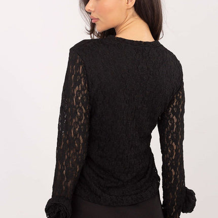 Feminine Fitted Lace Blouse 222452 Viscose Elastane Round Neck Long Sleeves - Très Elite
