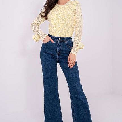Fitted Lace Blouse With Viscose Elastane Round Neck Long Sleeves - Très Elite