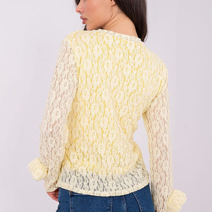 Fitted Lace Blouse With Viscose Elastane Round Neck Long Sleeves - Très Elite